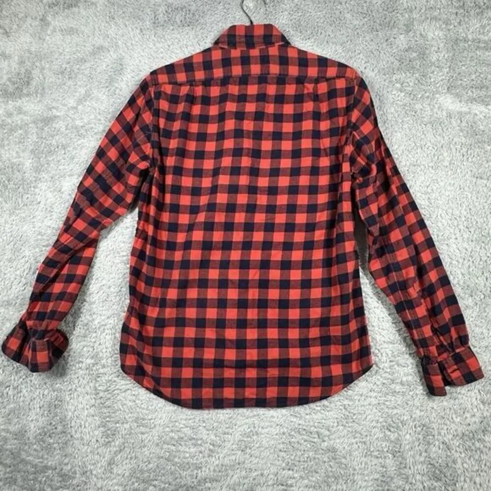 J. Crew Flannel Shirt Mens Small Slim Fit Red Plaid Button Up‎ Long Sleeve